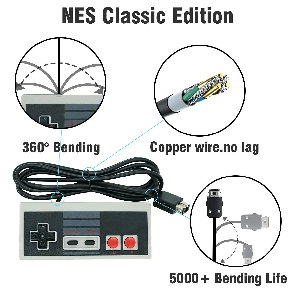 Classic Mini NES Controller – Wired Gamepad for NES Classic Edition (Mini NES Port)