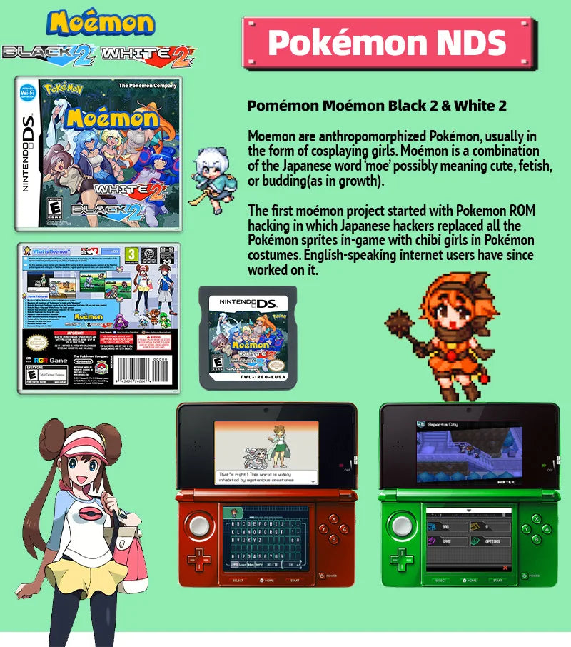 Pokemon Moemon Schwarz 2 & Weiß 2 NDS-Spielkarte mit Box-Version Englisch