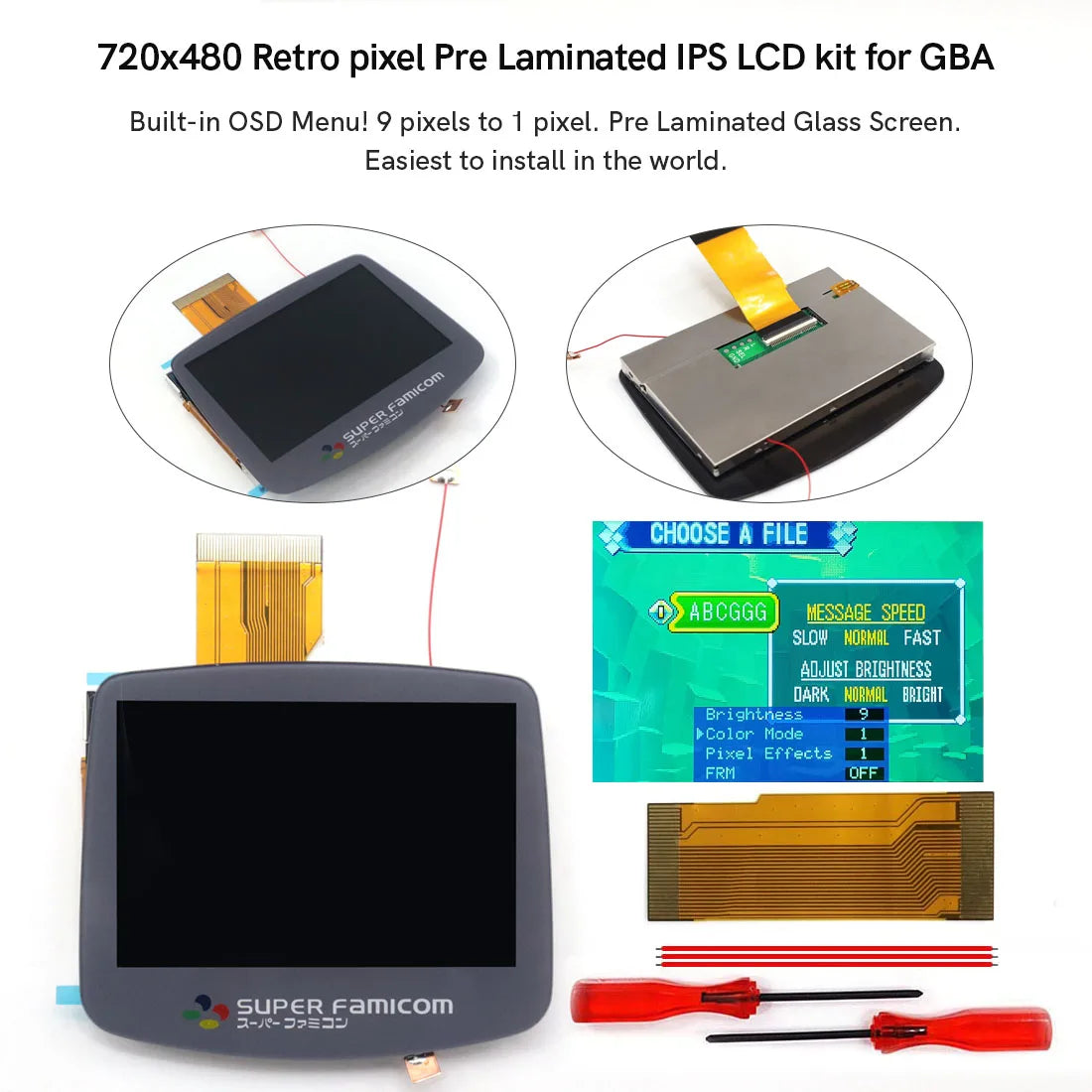 GBA IPS LCD V5 Laminiertes Bildschirm-Kit (720×480) mit Hülle