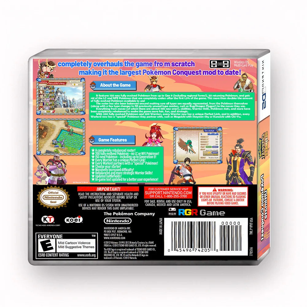 Pokemon Conquest Ultimate NDS Game Card With Box US Version English for Ds/dsi/3ds