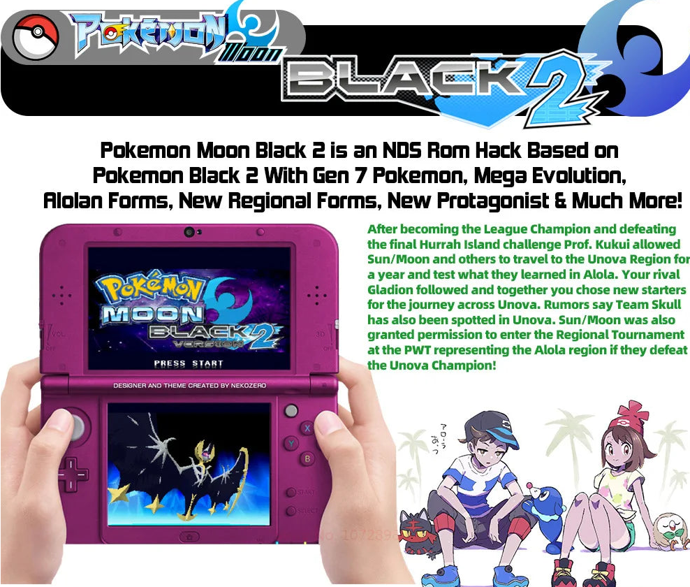 Tarjeta de juego NDS Pokémon Luna Negra 2 (versión en inglés de EE. UU.)