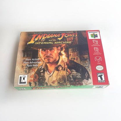Indiana Jones Infernal Machine N64 complete in box front cover artwork
