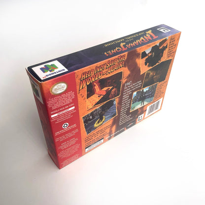 Indiana Jones Infernal Machine N64 box back side details and features