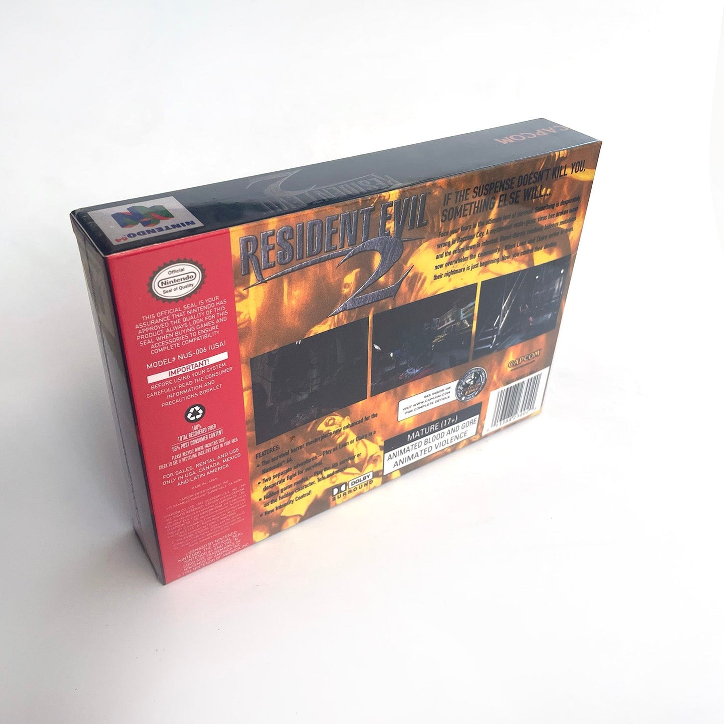Resident Evil 2 N64 box back side gameplay details