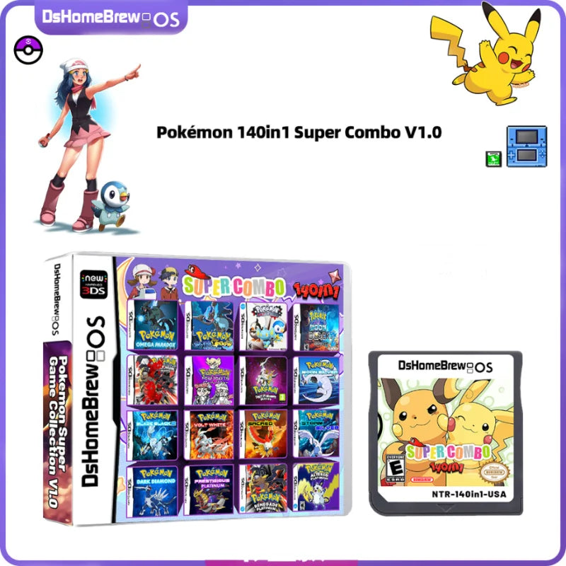 Nintendo 140 in 1 Super Combo Pokemon NDS Game Card Pocket Monster English - DShomeBrew