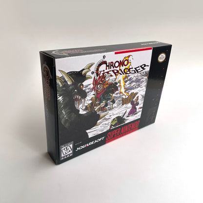 Angled view of Chrono Trigger SNES collector-style box.