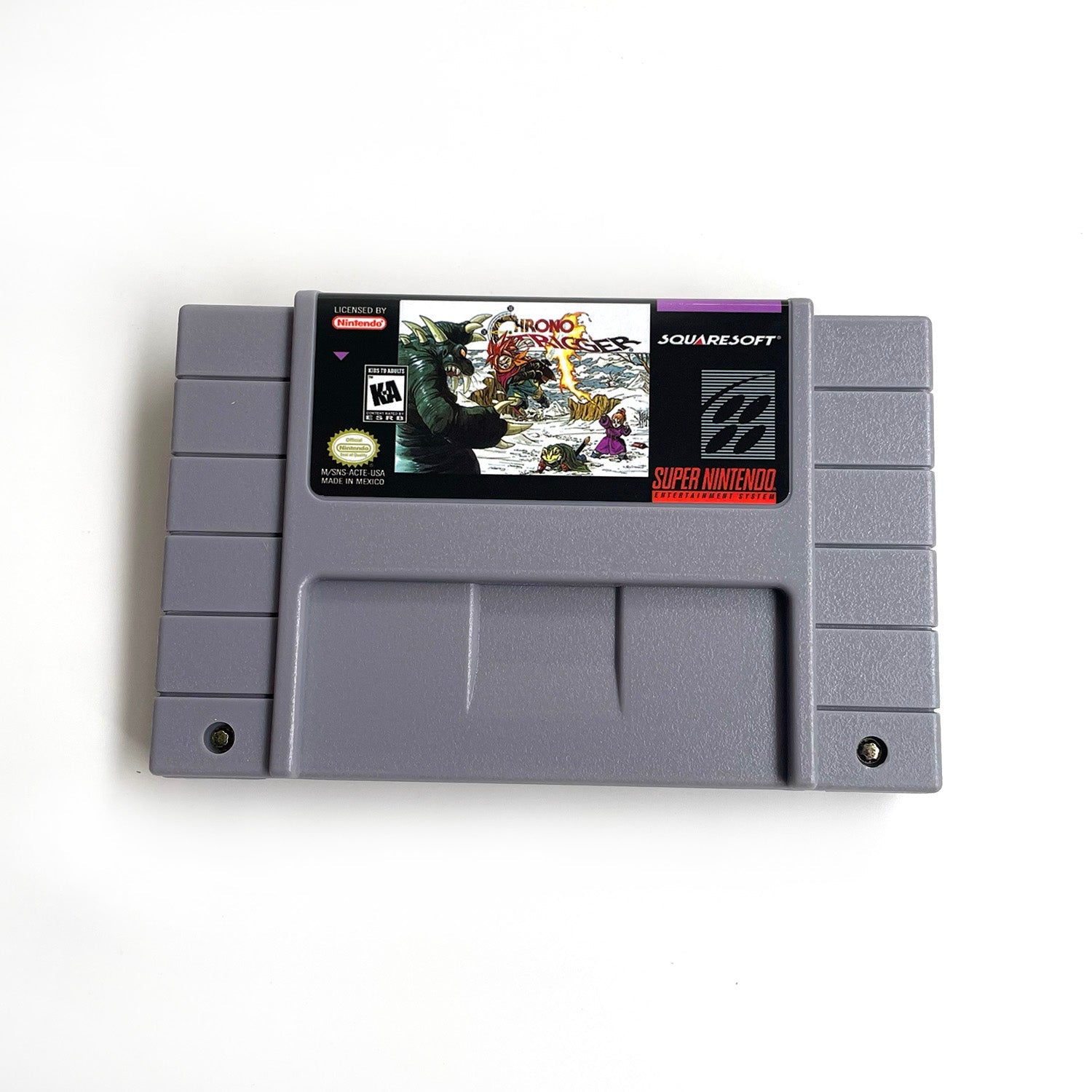 Alternate front view of Chrono Trigger SNES cartridge.
