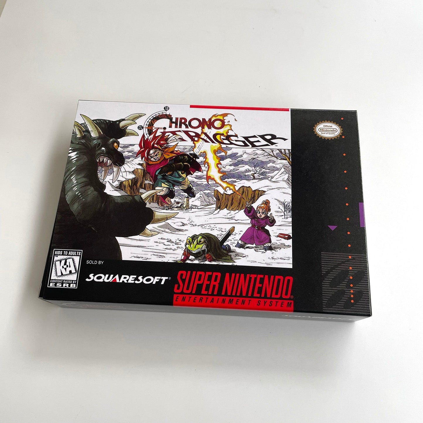 Front view of Chrono Trigger SNES collector-style box artwork.