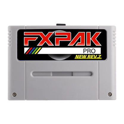 FXPAK Pro Rev.Z SNES flash cartridge in grey shell with black and red label