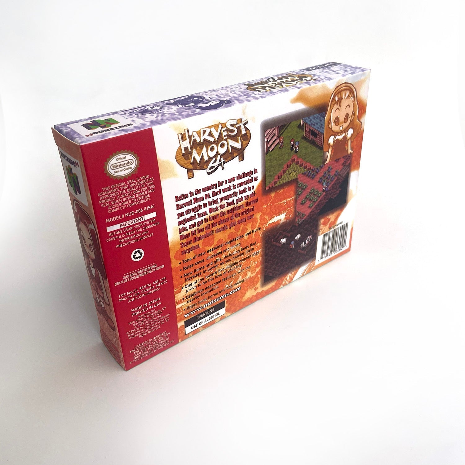Harvest Moon 64 Nintendo 64 box angled rear view