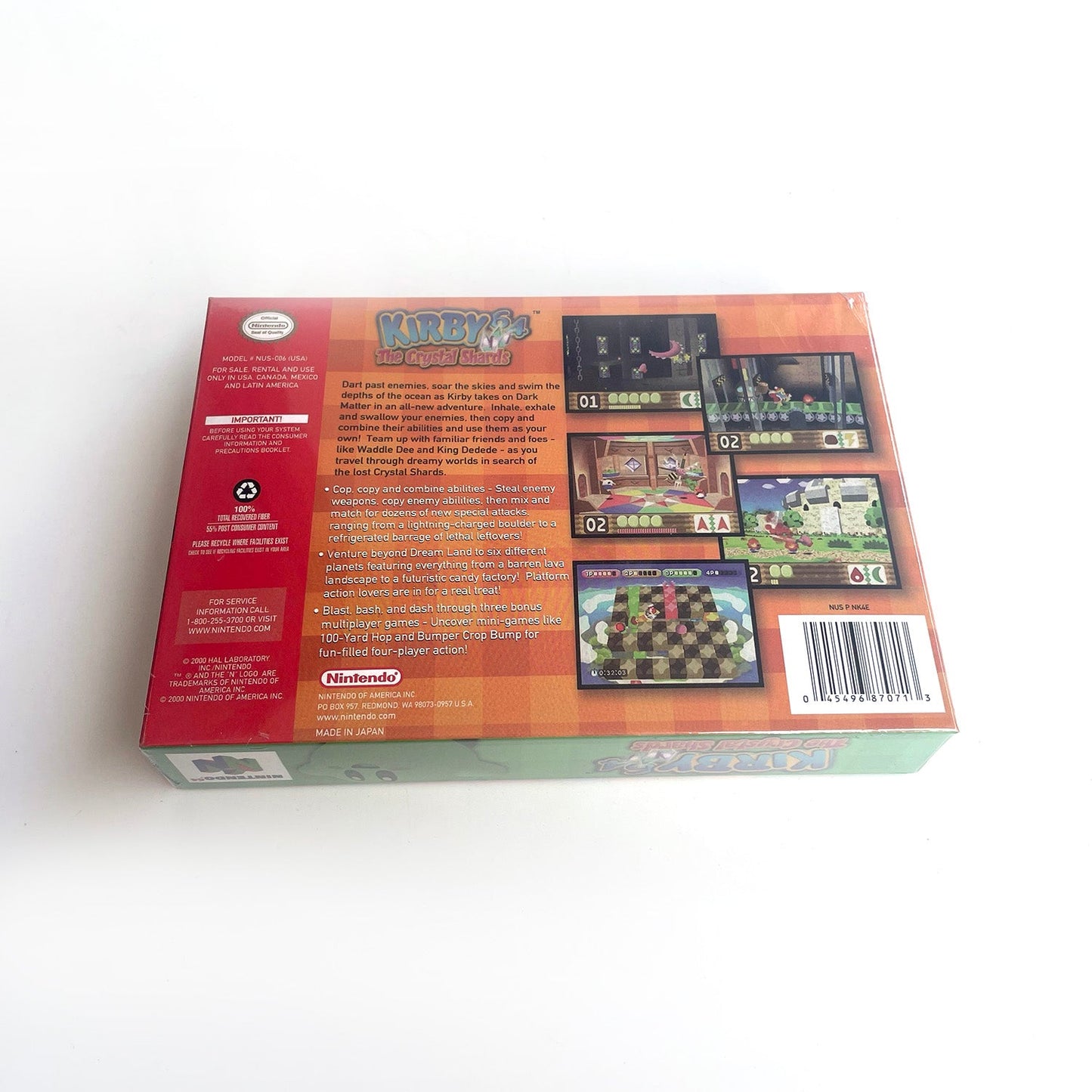 Kirby 64 The Crystal Shards N64 box back side gameplay details
