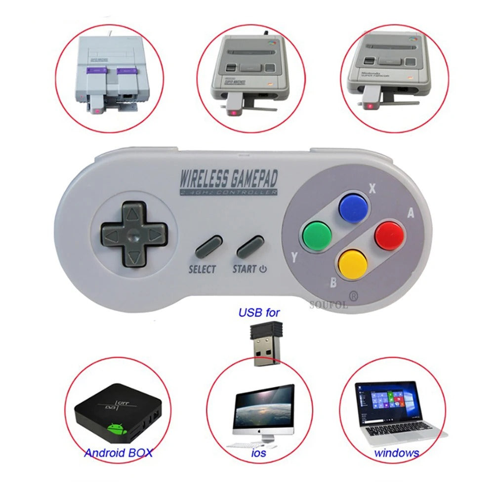 Wireless SNES Controller for SNES Mini, PC, Mac & Android | USB 2.4G Gamepad