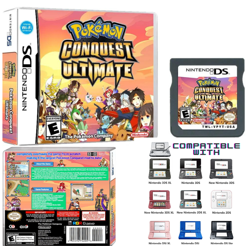 Tarjeta de juego Nintendo Pokemon Conquest Ultimate NDS con caja, versión estadounidense en inglés