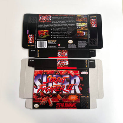 Super Street Fighter II: The New Challengers SNES box and cartridge shown together.